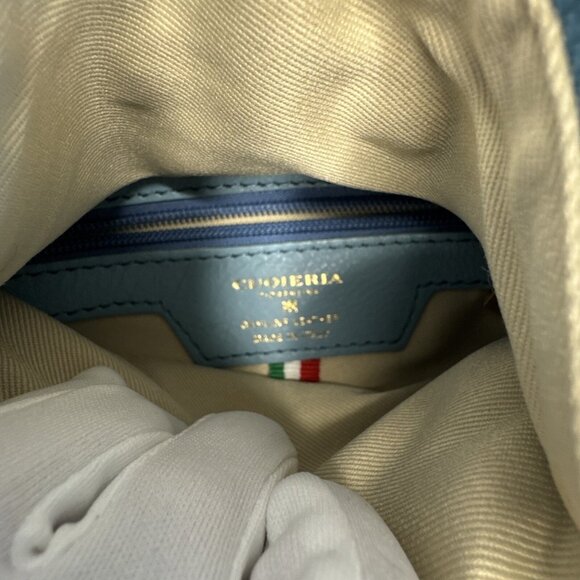 Cuoieria Fiorentina Embossed Blue Floral Leather Crossbody Bag Gold Chain Strap - Picture 13 of 14